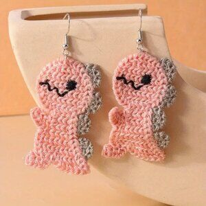 #09 Cute Handmade Crocheted Pink Dinosaur Earrings